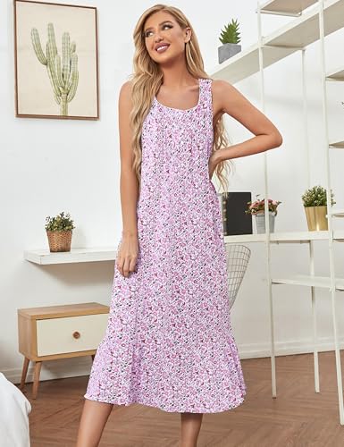 Image of MZROCR Cotton Nightgowns for Women Soft Sleeveless Night Gown for Adult Women Ruffle Sleepwear