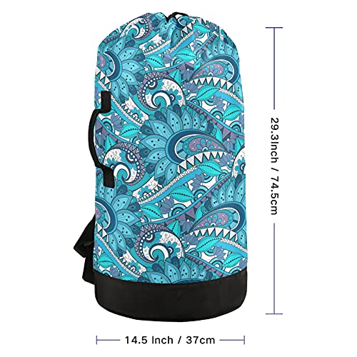 Attx Flower Floral Paisley Laundry Bag Backpack, Adjustable Shoulder Straps Large Portable Clothes Hamper Bag With Drawstring Closure For Travel, Camping, College #TOP2