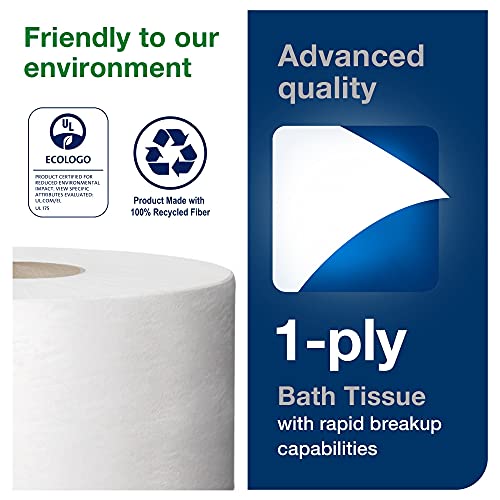 Tork Advanced 12013903 Mini Jumbo Bath Tissue Roll, 1-Ply, 7.36" Diameter, 3.55" Width x 1,200' Length, White (Case of 12 Rolls, 1,200' per Roll, 14,400 Feet) by Tork - Image 4