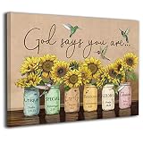 Puppettv God Says You Are Wall Art Sunflower Christian Canvas Wall Decor Painting for kitchen Apartm