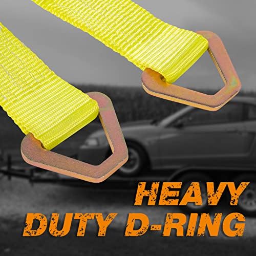 4 Pack 2" x36'' Premium Axle Straps Tie Downs with D-Ring Adjustable Tire Wheel Tie Down with Protective Sleeve Classic Yellow — 사진 5