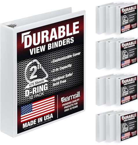 Image of Samsill Durable 2 inch 3 Ring Binder, D Ring Binder, 100% Recycled Chipboard, White, 12 Pack