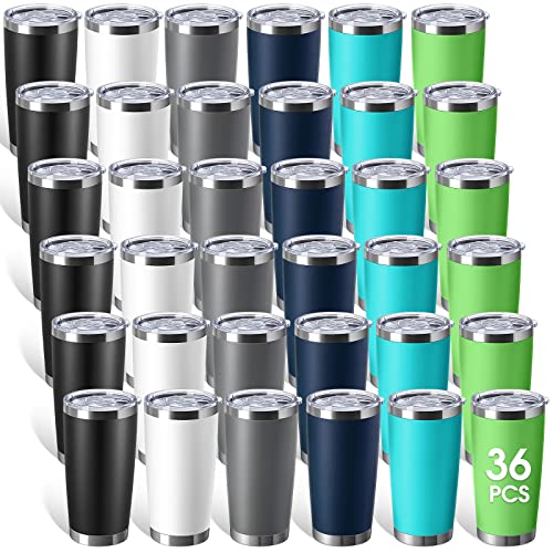 36 Packs Stainless Steel Tumbler Bulk With Lid Vacuum Double Wall Insulated Travel Coffee Mug Powder Coated Insulated Tumbler Cup For Christmas Wedding Birthday Party Favor Gifts (20 Oz, Multicolor) #TOP13