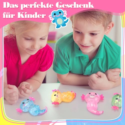 Kaisibum 4 Stück Axolotl Squishy Funkeln Witziges Squeeze Sensorische Anti Stress 4 Farbe Axolotl Tiere Spielzeug für Kinder und Erwachsene