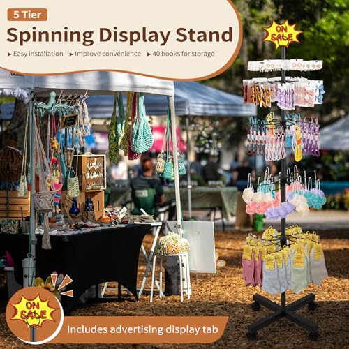 Image of Flenpptly 2 Pack Retail Display Stand, 5-Tier Rotating Display Rack for Store Display, Movable and Adjustable Spinning Display Stand for Earrings, Jewelry, Keychains, Socks Display (2 Pack Black)