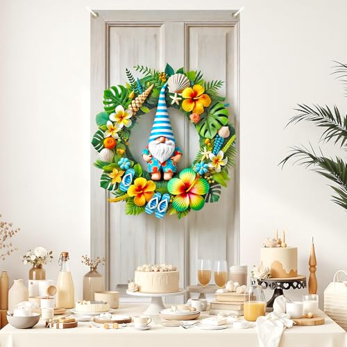 Image of Summer Tropical Gnome Door Cover 35x71in Hawaiian Beach