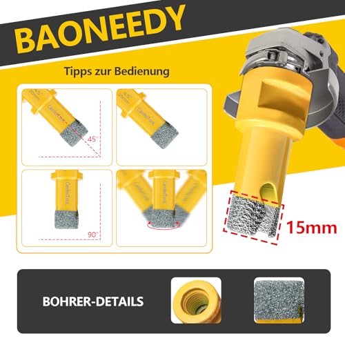 Upgrade Profi M14 15tlg Diamant Fliesenbohrer Set, Diamantbohrer 6/6/8/20/25/35/50/75/100mm+20mm Fingerfräser+50mm Fasenbohrer+2X 115mm Trennscheibe+Adapter für Porzellan Keramik Fliesen Marmor Granit
