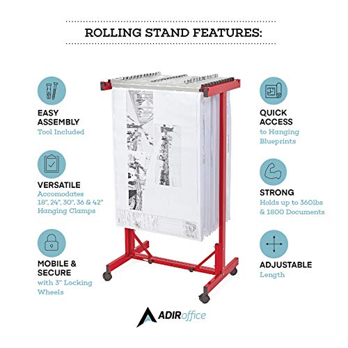 Adir Mobile Blueprint Storage - Horizontally Adjustable Vertical Poster Display Rack/Plans Holder - File Organizer Stand For Home, Office (Red) #TOP1