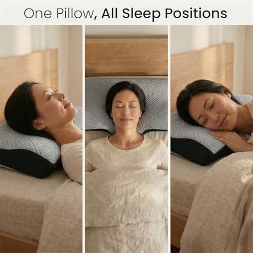 Image of Sleepsia Cervical Pillow for Neck Pain & Shoulder Pain Relief | 1-Year Warranty| Orthopedic Memory Foam Pillow, Spondylitis-Ortho Neck Support Medical Pillow (Grey /Black Pack 1)