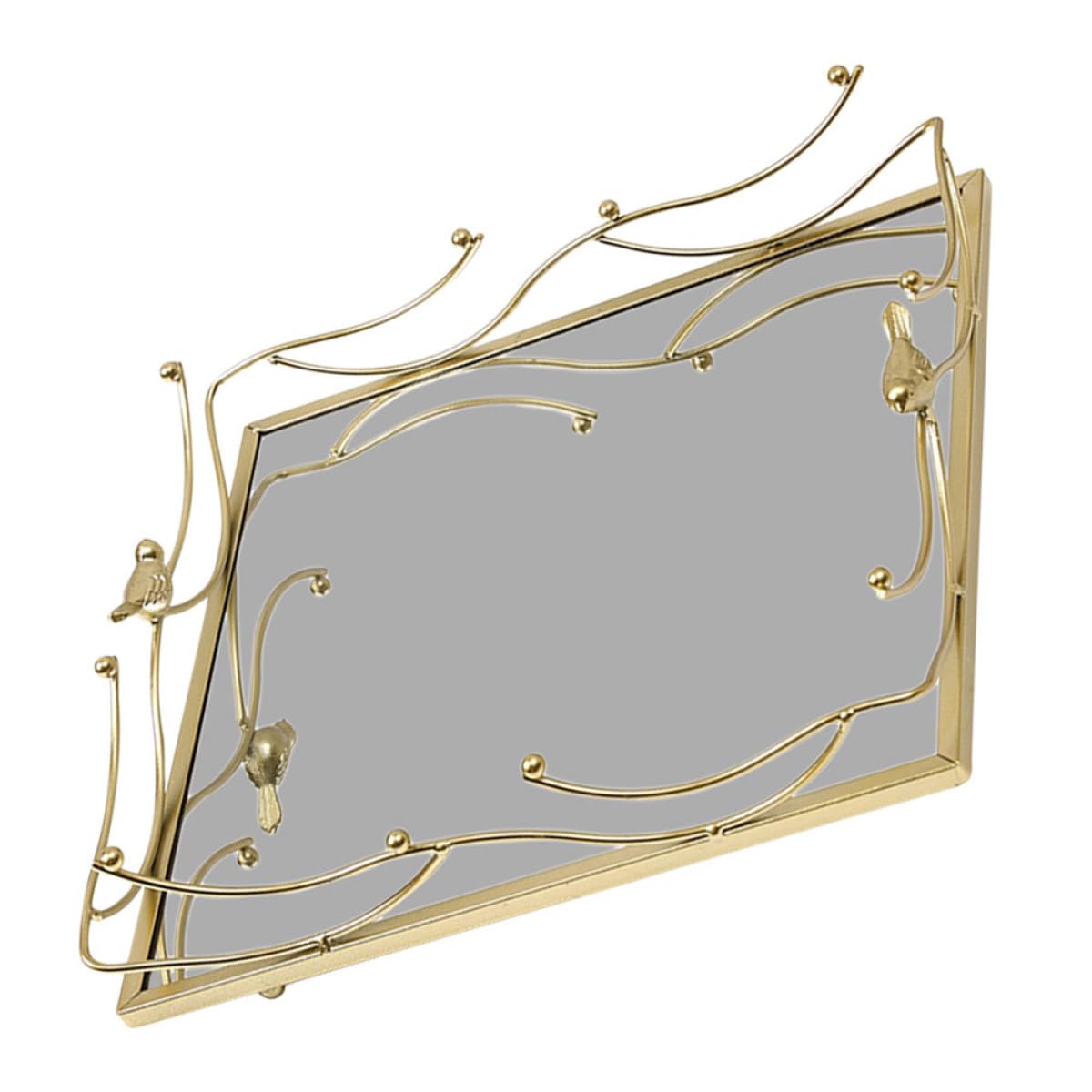 Vassoio Quadrato in Ferro e Vetro Color Oro Design a Forma di Volatile, Facile Manutenzione e Uso Versatile, Decorazione Elegante per Caffetterie e Camere da Letto