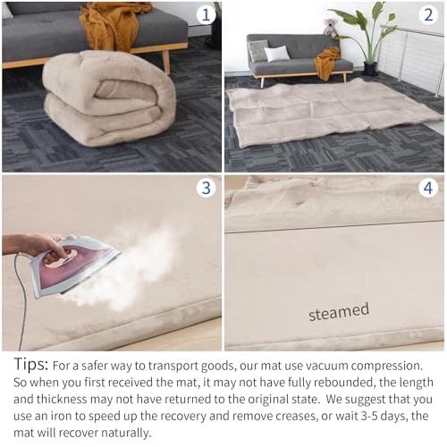 Image of Ultra Soft Baby Play Mat for Floor, 1.3 inch Thick Elasti-Foam 65x50 Play Mat for Playpen,Water-Repellent Coral Velvet for Tummy Time, Non-Slip Backing,Safe for Toddlers & Infants(Beige)