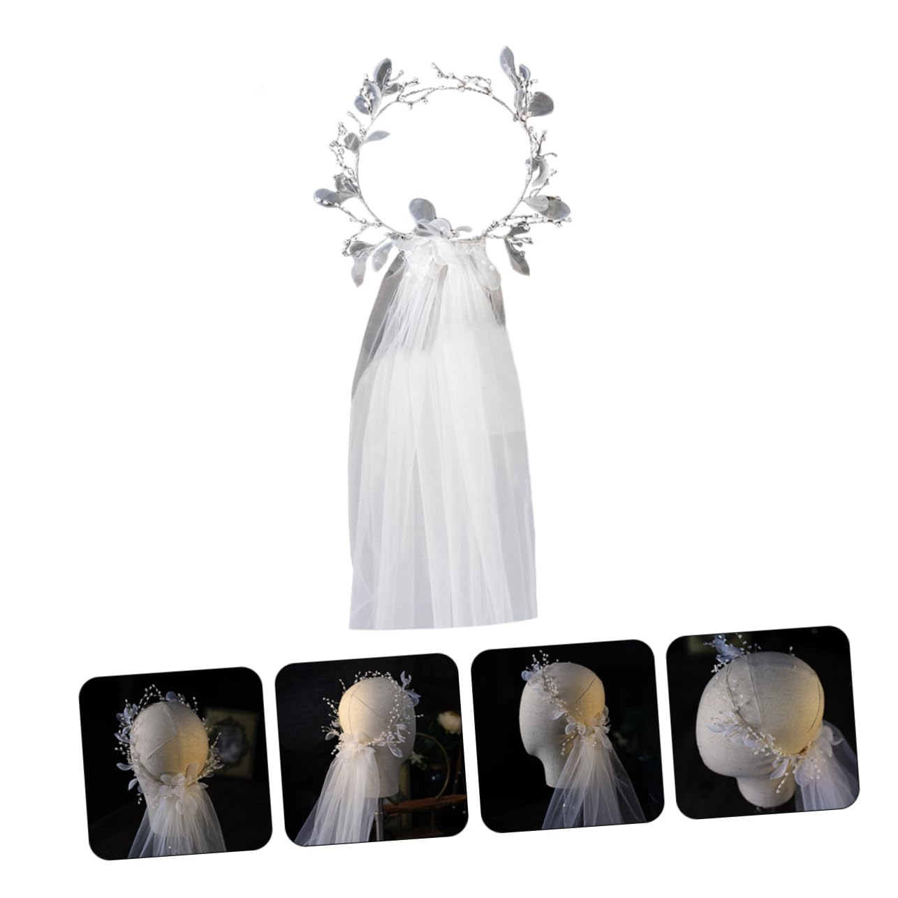 PACKOVE Brautschleier Zarter Schleier Eleganter aus Gauze mit Perlenkranz in Weiß für Brautstil bei Hochzeit für Hochzeitsfotos und Festliche Anlässe
