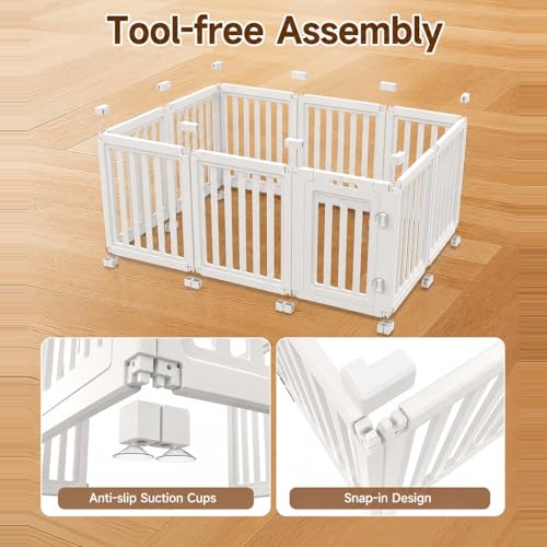 Image of EVERFRONT Dog Playpen with Door - Dog Pen Indoor - Easy Assemble Dog Play Pen - Puppy Playpen, Cat Playpen, Small Animal Playpen, Dog Play Pen Indoors (White, 30 inch, 10 Panels)