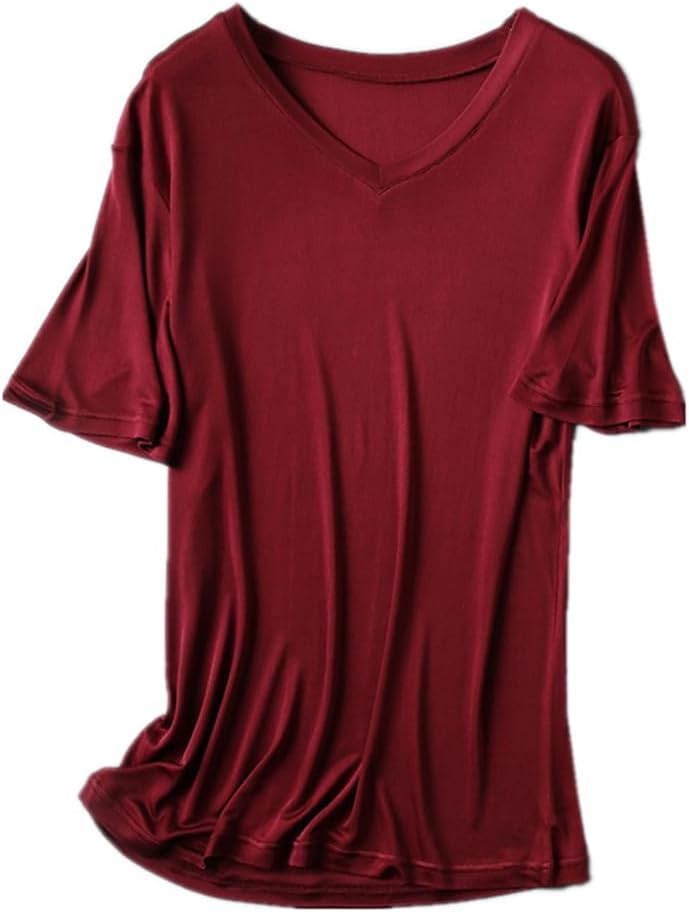 Men’s Short Sleeve Shirt V-Neck T-Shirt Mulberry Silk Tees Undershirts for Men Soft Comfortable Fit