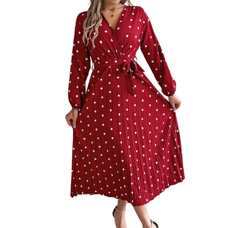 Buy MIPPO® Women's Contrast Polka Dot Cross V-Neck Long Sleeve