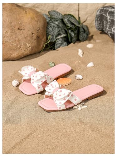 Verdusa Girl's Polka Dots Bow Flat Sandal Square Open Toe Slide Sandals4