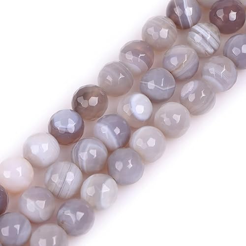GEM-Inside - Cuentas sueltas de ágata gris con banda para hacer joyas, redondas de 0.394 in, facetadas de 15 pulgadas