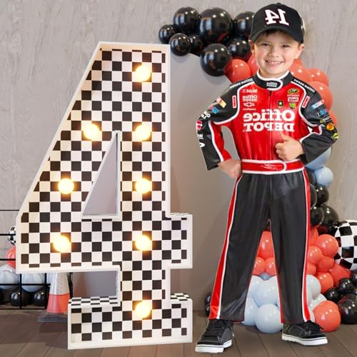 Image of Imprsv Race Car Birthday Party Decorations, 3ft Light Up Marquee Number 4