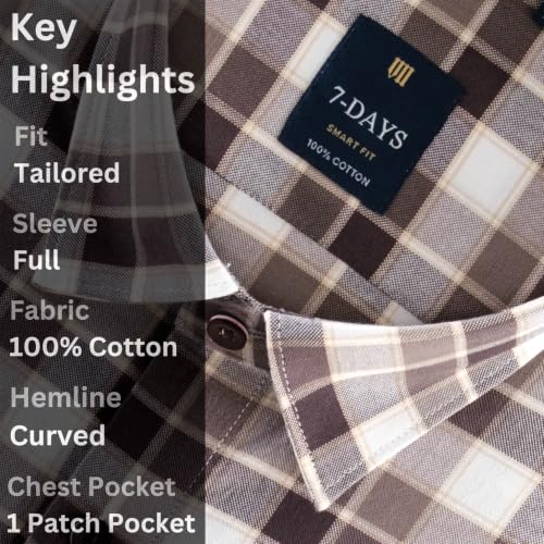 Image of 7-DAYS Men's Premium Check Shirt - 100% Cotton, Tailored Fit (Between Slim & Regular), Full Sleeve, with Pocket - Smart Office & Casual Look