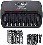 Rechargeable AA and AAA Batteries with Charger, 8 Pack aa with 8 Pack AAA 1.2V Low Self Discharge Ni-MH Batteries with Smart 8 Bay Independent Fast Battery Charger (AA+AAA)