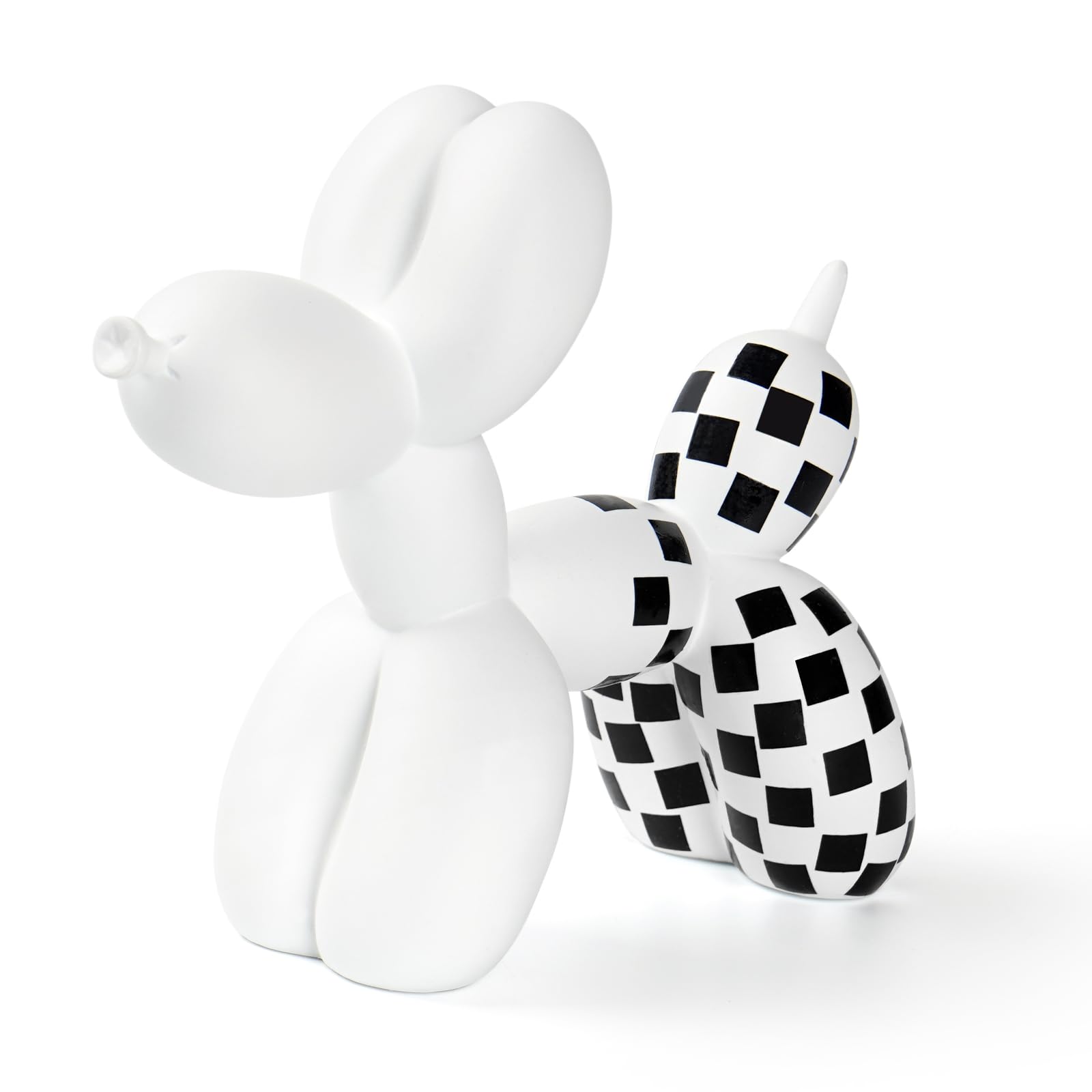 Playful Balloon Dog Decor Vibrant Balloon Dog Toy Sculpture for Modern Home Office Desk and Kids Room (White-Black Plaid, 1Pcs)