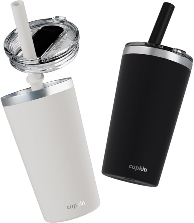 CUPKIN Stainless Steel Insulated Tumbler with Lid and Straw, 20 oz Water Bottle & Straw, Stainless Steel Cups, Travel Coffee Mug for Adults, Iced Coffee Cup with Lid, Tumbler for Travel