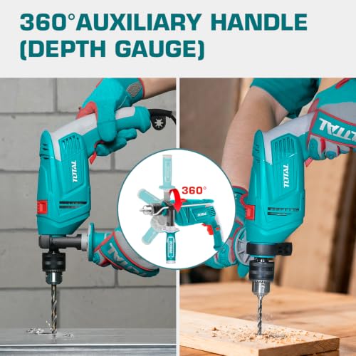 Image of TOTAL 850W Impact Drill Machine, 13mm Chuck, Variable Speed 0-2700RPM, Hammer & Drill Function, Forward /Reverse Switch, Lock-On Button, Electric Drill for Concrete, Wood & Metal