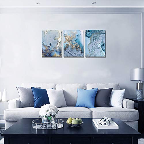 Blue Abstract Canvas Wall Art For Living Room Bedroom Wall Decor Office Canvas Pictures Watercolor Wall Paintings Bathroom Home Decoration Wall Posters Canvas Prints Artwork 12'' X 16'' 3 Piece Set #TOP2