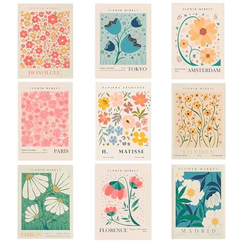 Zfseyuh 9 Pièces Affiches Florales, Affiche Vintage Decoration Murale,Posters Art Aesthetic,pour Déco Chambre Salon 20 * 25cm