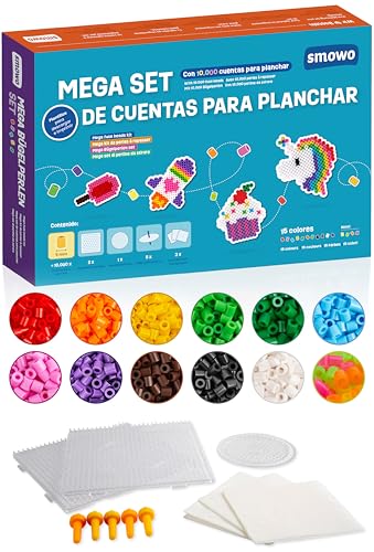 Smowo® 10,000 cuentas para planchar en 15 colores con plantillas y accesorios – Mega juego de cuentas beads de 5mm
