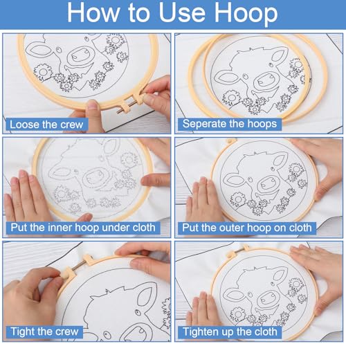Image of SmoothNovelty Cow DIY Punch Needle Kits for Beginners with Hoop Embroidery Fabric Instructions Thread Punch Needle Craft Set Easy for Starter Adults and Children Gift Decoration, 20x20cm-4