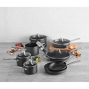 Calphalon classic nonstick hard anodized 14 piece cookware set grey  urban country home decor