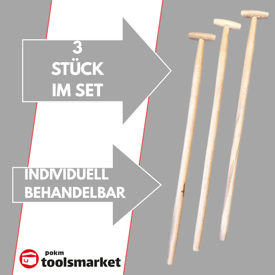 3 Stk. Besenstiel Holz 100cm Ersatzstiel mit T-Griff, Holzstiel aus Buchenholz, Gerätestiel Ø 38 mm, Holzstiele für Gartengeräte, Gartenhacken, EU-Produktion