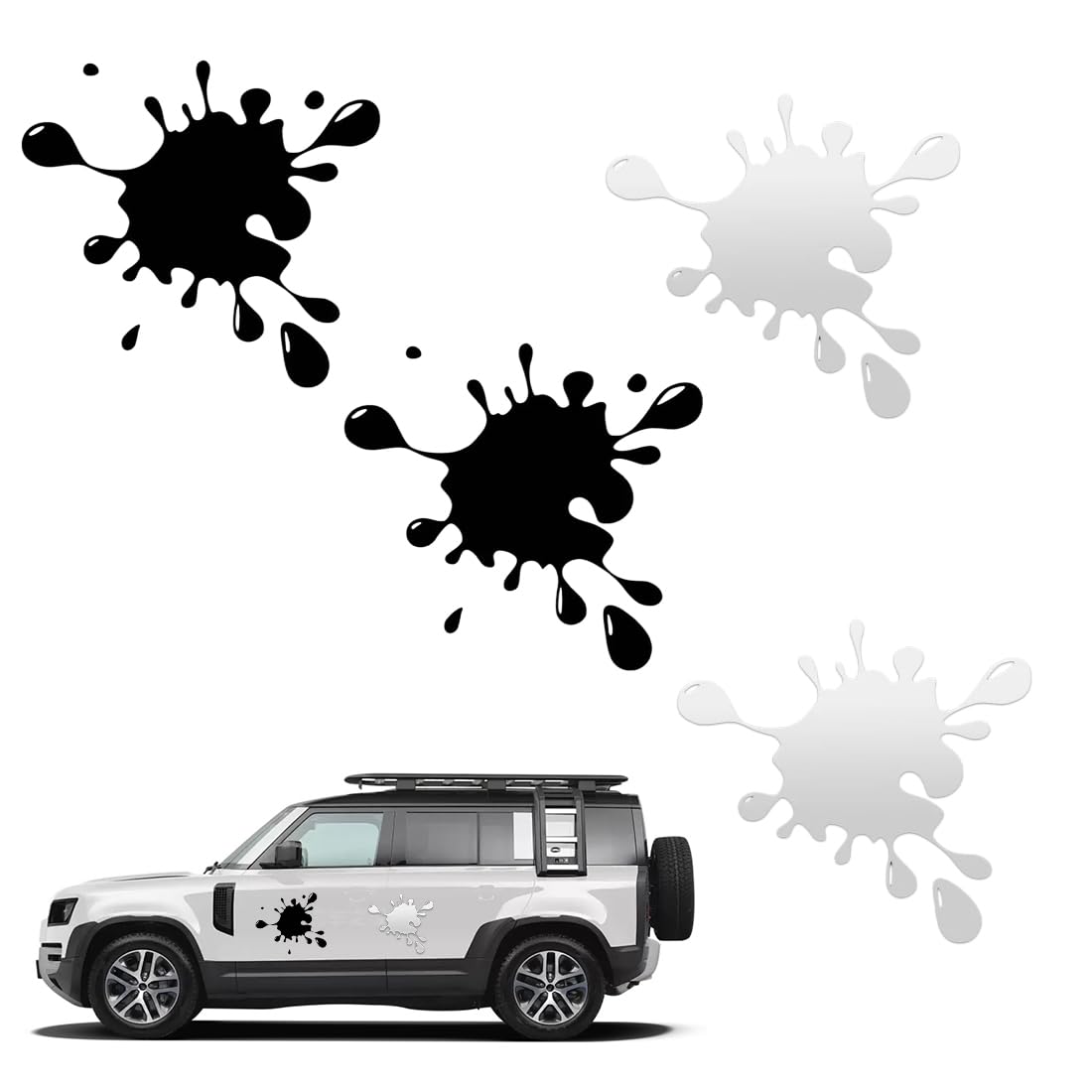 4 x 3D Car Stickers, Funny Decoration Stains for Bumpers, Doors, Windows and Glass, Car Stickers, Black