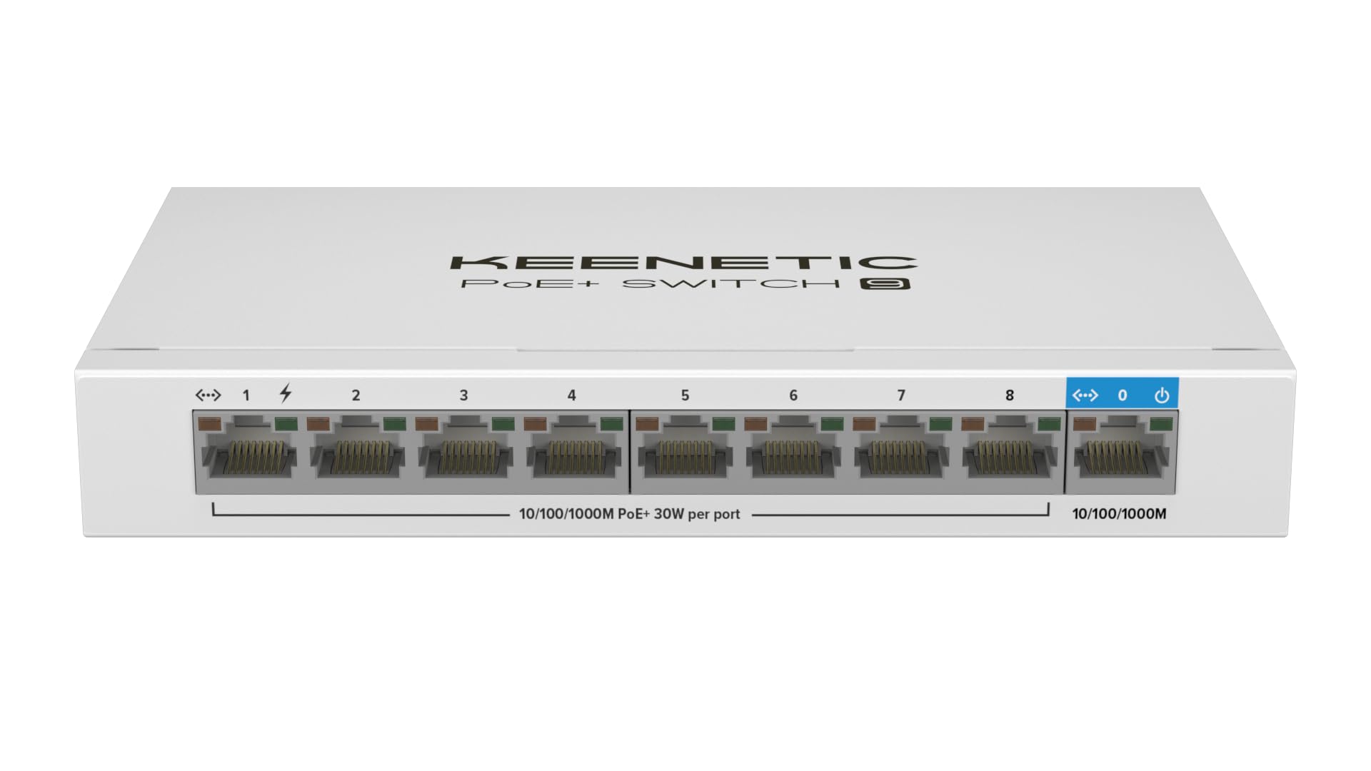 Keenetic PoE+ Switch 9, 1x1Gbit, 8x1Gbit PoE+ Port, IEEE 802.3af/at (max.30W/port), 120Watt