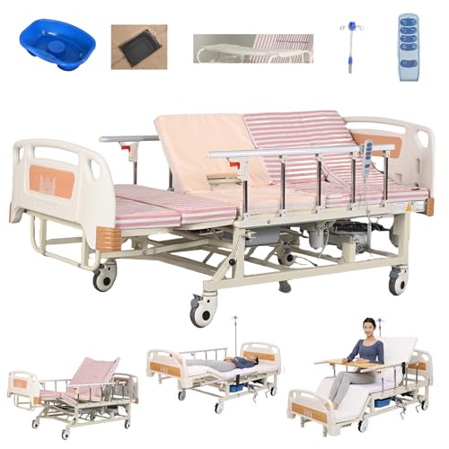 Cama de cuidado eléctrico de giro lateral automático para uso doméstico, cama médica de UCI de 7 funciones con rotación antiescaras, capacidad de 550 libras y certificado CE (incluye rieles, colchón