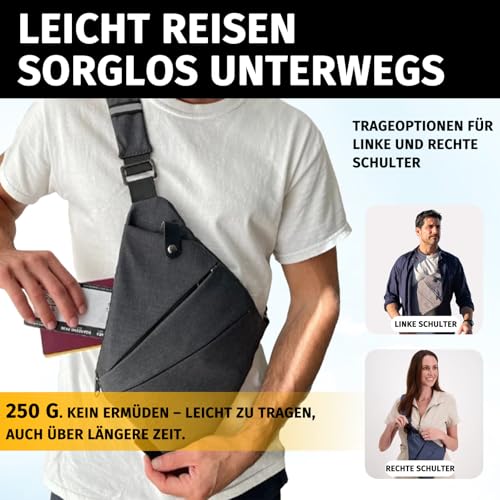 Gipfelfreund Anti Diebstahl Tasche, Diebstahlsichere Tasche, Crossbody Bag, Umhängetasche Damen, Damen-Schultertaschen, Brusttasche Herren, Sicherheitstasche Reise für Herren