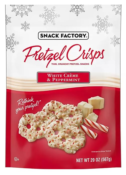 Snack Factory, White Crème & Peppermint Covered Pretzels, 20 oz.