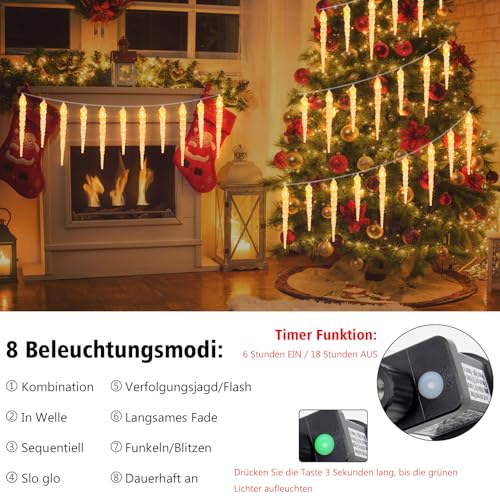 Guirlande LED gouttes de glace extérieur 4m ZAIYW blanc chaud Noël