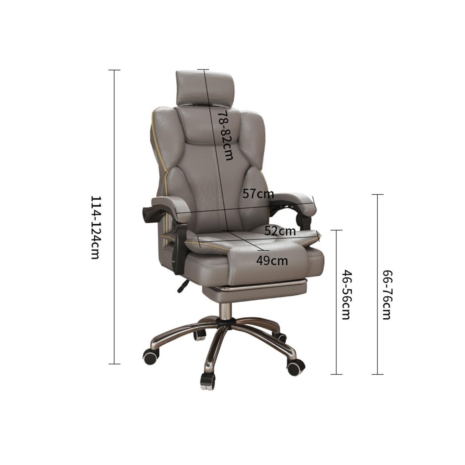 Sedia da Ufficio Ergonomica Poltrona da gioco for il comfort domestico, schienale alto, poltrona sollevabile sedentaria, camera da letto, sedia girevole, divano, sedia da ufficio Sedile Largo(Grijs)