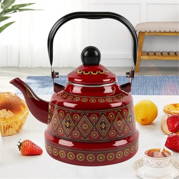 кухонные чайники Эмалированный чайник с ручкой украшение для чайника для горячей воды без свистка красный 2 5 л