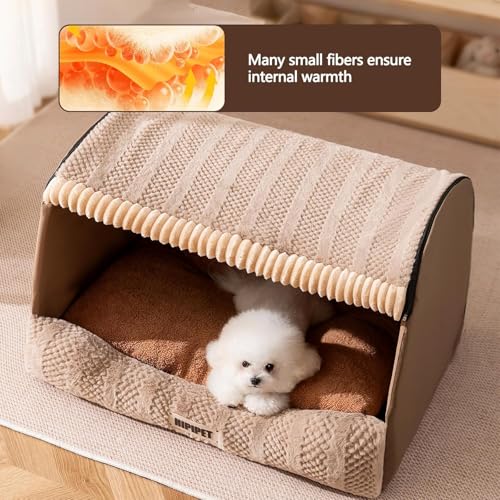 Hundehöhle, Hundehöhle für Große Hunde, Hundebett Höhle mit Herausnehmbarem Kissen, Halboffenes Design, Verstärkte Kanten, Rutschfester Boden,Yellow-XXL