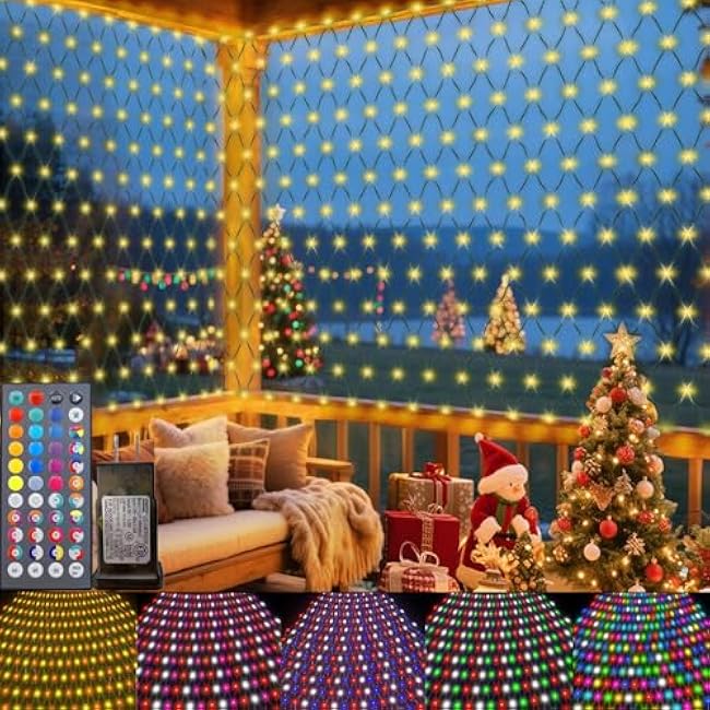 Color Changing Christmas Net Lights 9.8x6.6 ft RGB LED Net Mesh Lights with Remote for Xmas Tree Connectable Plug in, Bushes, Wedding, Garden, Indoor, Outdoor Halloween Decorations