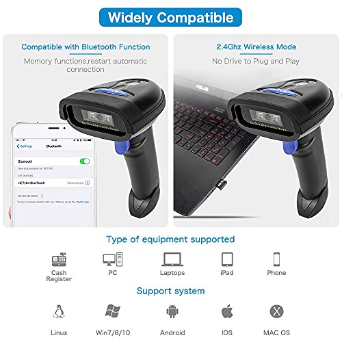 image for NETUM Bluetooth Barcode Scanner, Compatible with 2.4G Wireless & Bluet