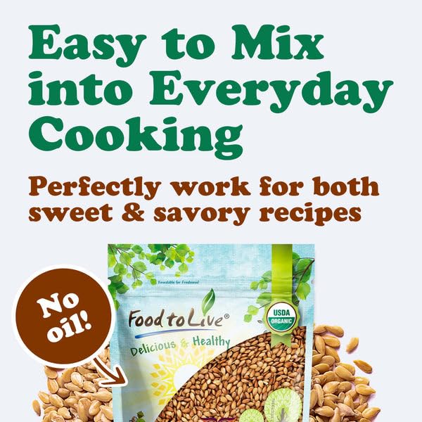 Miniatura 6 de Food to Live Semillas de lino dorado enteras tostadas orgánicas en seco, 12 onzas, tostadas al horno, sin OMG, ideales para batidos, ensaladas,