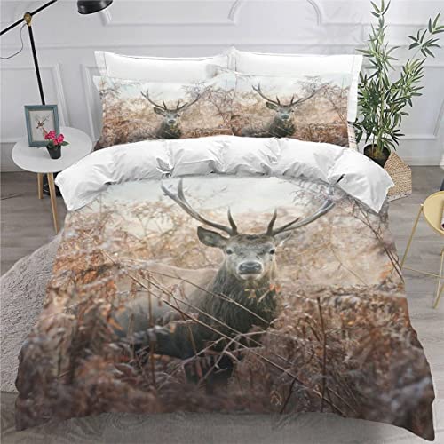 TiaoTian Housse De Couette 220x240 Cerf Forêt 3D Parure De Lit et Fermeture éclair Linge De Lit et Oreillers Adulte Couvre Lit Souple Microfibre Parure De...