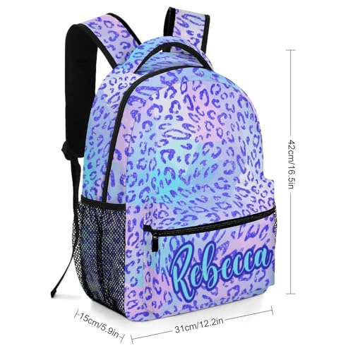 Personalized Blue Purple Bling Leopard Print School Backpack for Students Children Custom Themed Schoolbag for Girl Boy Casual Bookbag 16 In2