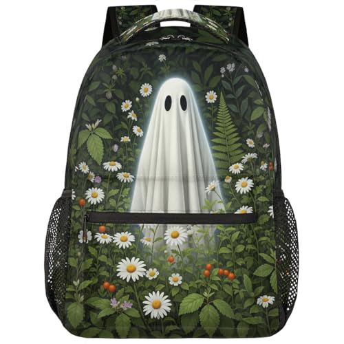 Mochila para laptop ligera con estampado de fantasmas para jóvenes