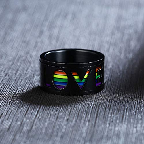 Nanafast Stainless Steel Love Enamel Rainbow Lgbt Pride Rings Gay & Lesbian Spinner Ring Wedding Bands Size 10 #TOP3