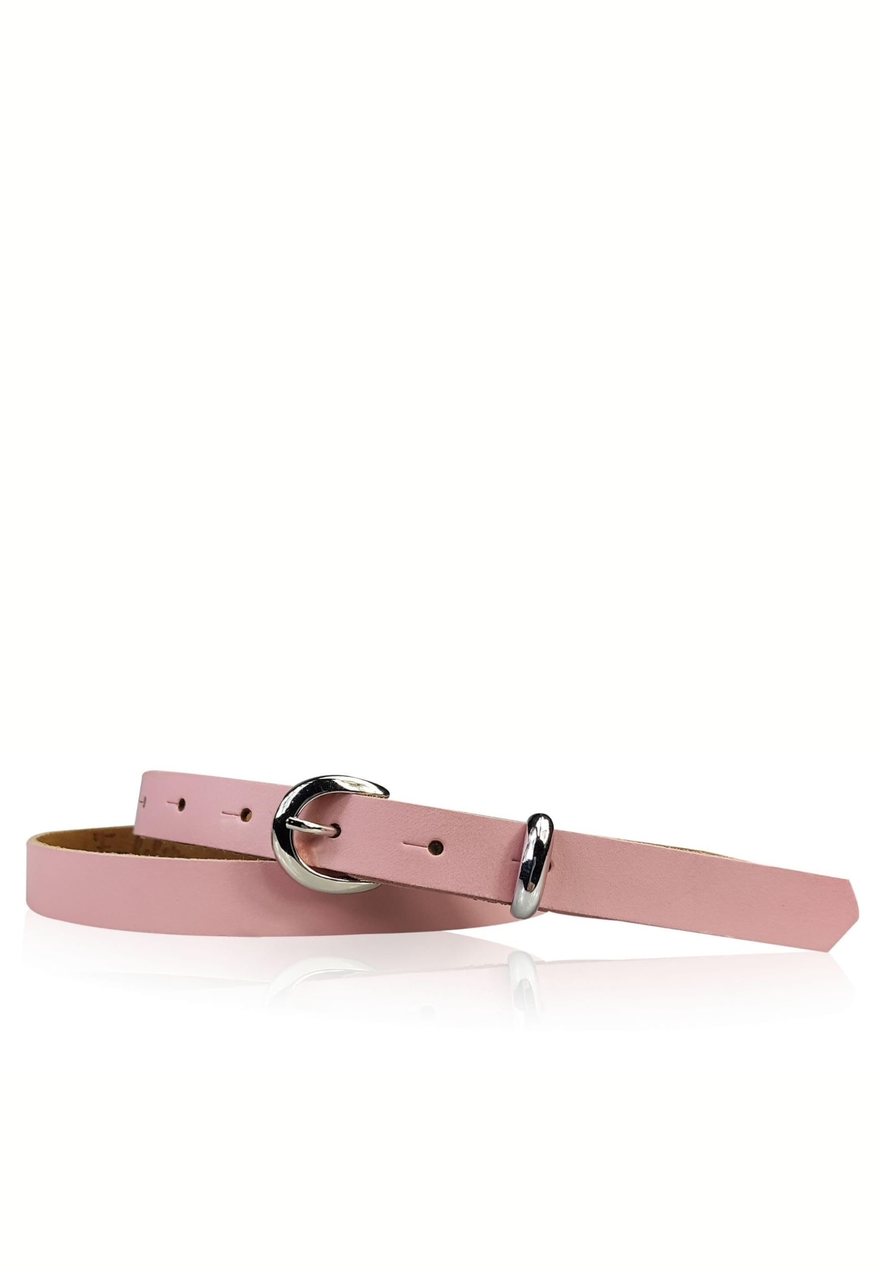 Fronhofer Genuine Leather Belt Slim Silver Buckle 0.8 inches, Size:waist size 33.5 inch (85 cm), Color:Old Rose